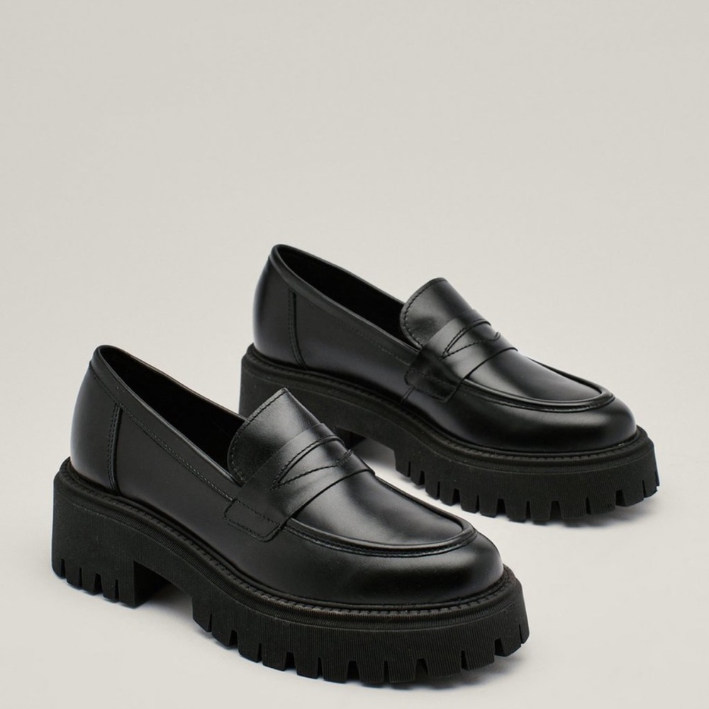 Nasty Gal Real Leather Chunky Loafers US 8